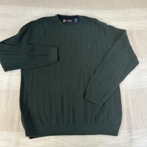 CHAPS Men's Sz Large Green‎ Crew Neck Sweater Cotton L Pullover
